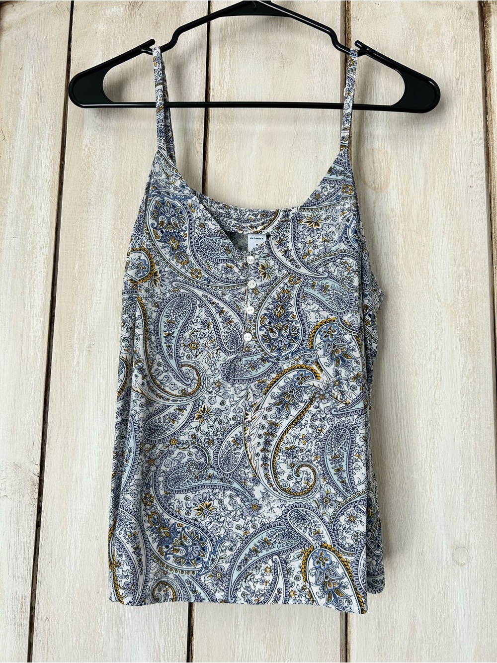 Old Navy Blue and Gold Paisley Henley Cami